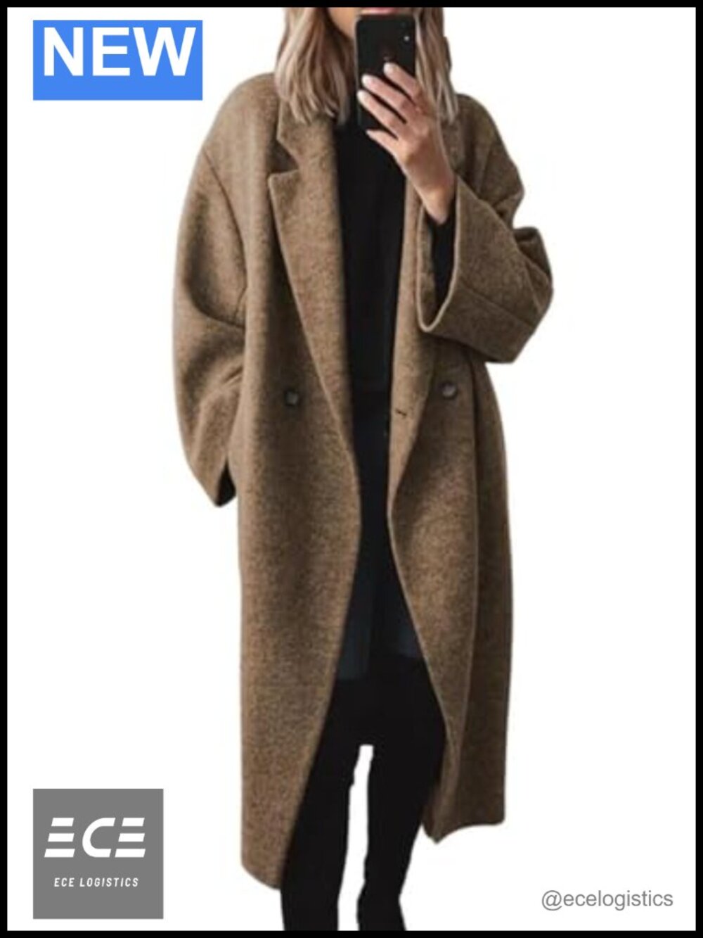 Wool Blend Pea Coat Double Breasted Notch Lapel Long Trench Coat
